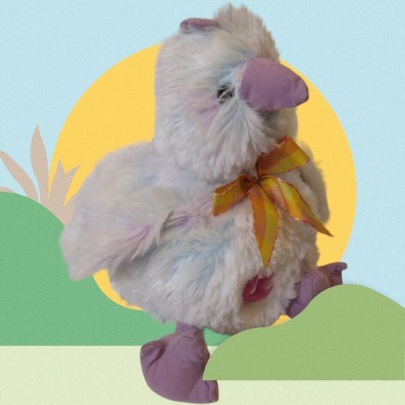 GOFFA Easter Chirping White Baby Bird with Purple Trim & Yellow Paid Bow 6" Toy - Picture 11 of 15
